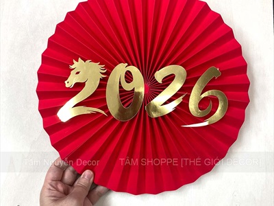 Set 06 quạt giấy Đỏ nhung xịn dán chữ Decor Tết Bính Ngọ 2026 [Nhiều kiểu - Cao cấp] QUAT-07